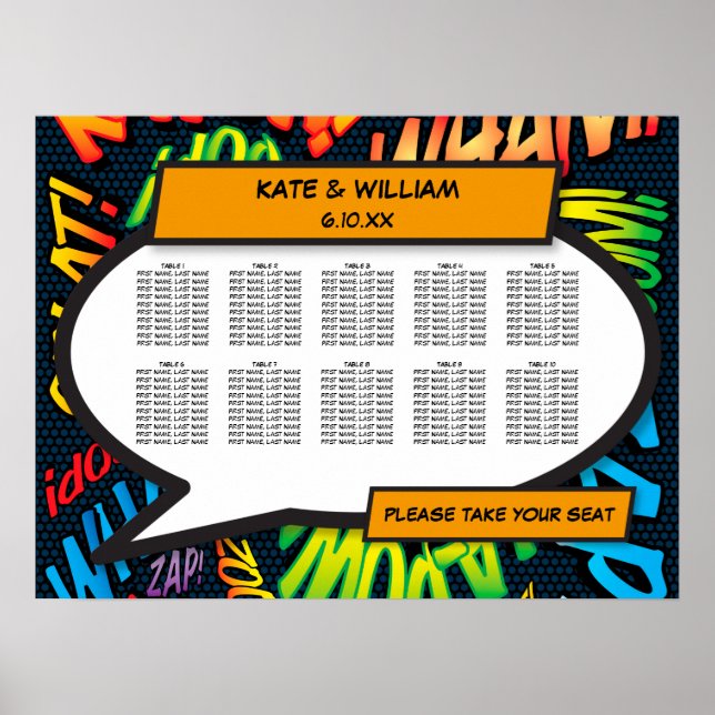 Affiche Plan de table de mariage moderne et amusant de ban (Devant)