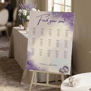 Affiche Plan de table de mariage moderne minimaliste lilas
