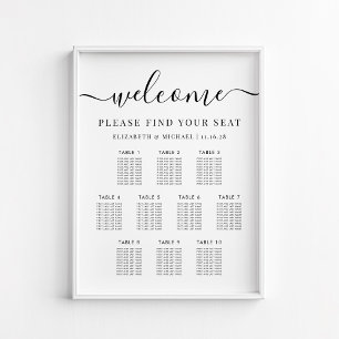 Affiche Plan de table de mariage moderne pour 10 tables