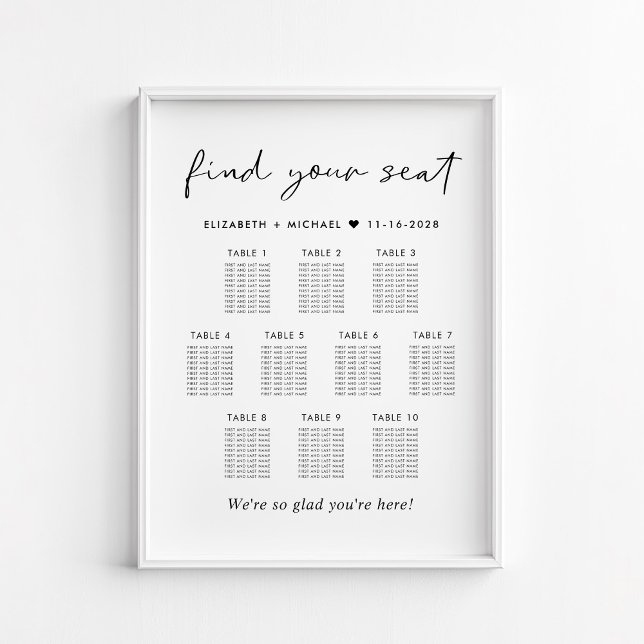 Affiche Plan de table de mariage moderne pour 10 tables (Créateur téléchargé)
