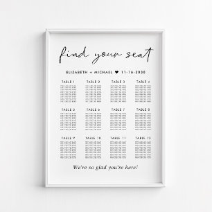 Affiche Plan de table de mariage moderne pour 12 tables