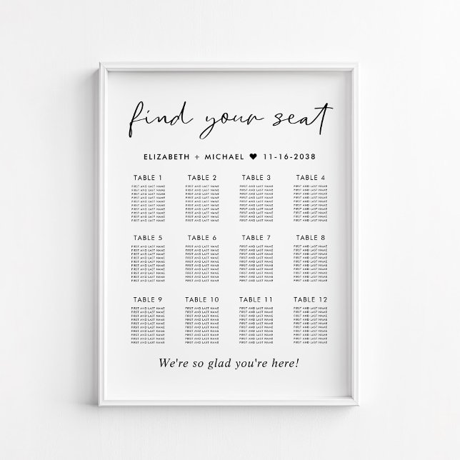 Affiche Plan de table de mariage moderne pour 12 tables (Créateur téléchargé)
