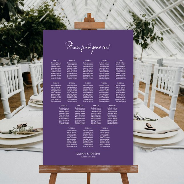 Affiche Plan de table de mariage moderne violet 17 (Créateur téléchargé)
