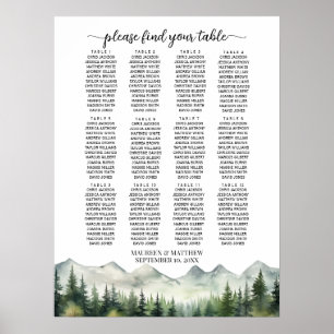 Affiche Plan de table de mariage Montagnes et Pins 12 tabl