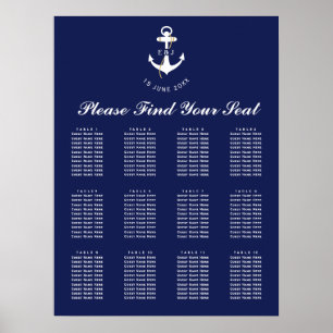 Affiche Plan de table de mariage nautique Ancre élégante