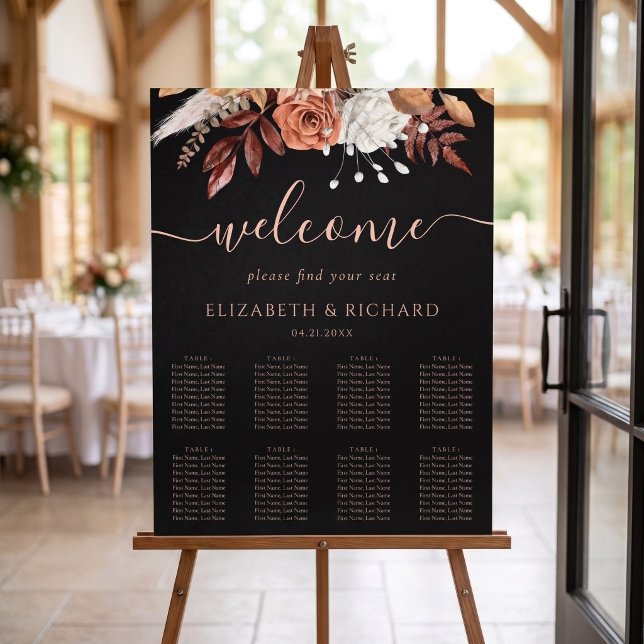 Affiche Plan de table de mariage noir avec fleurs en terre (Créateur téléchargé)