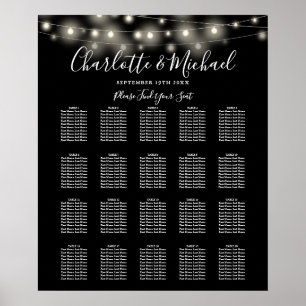 Affiche Plan de table de mariage noir et blanc avec guirla