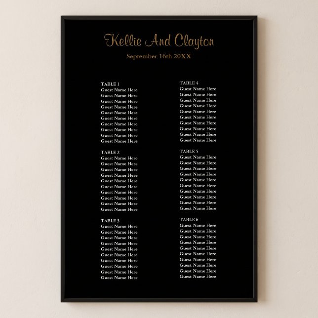 Affiche Plan de table de mariage noir simple 60 (Créateur téléchargé)