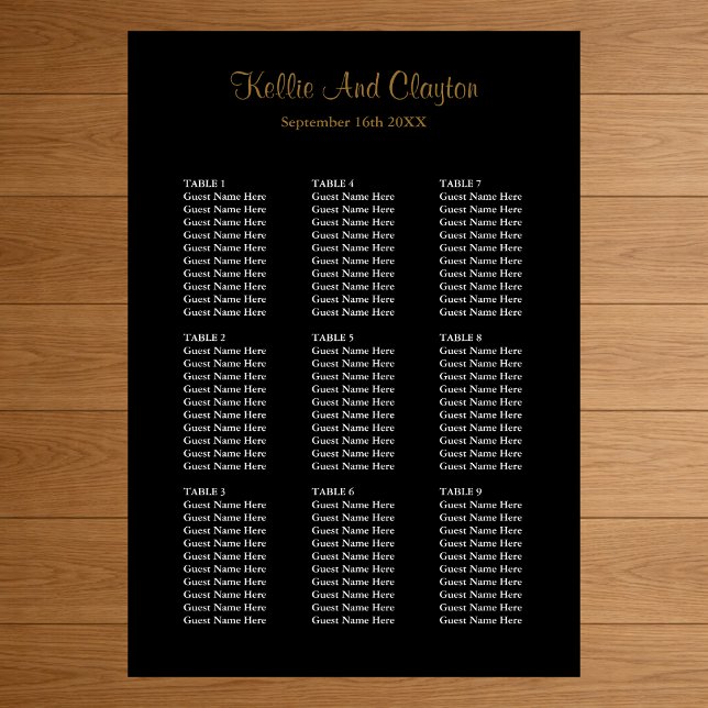 Affiche Plan de table de mariage noir simple 90 (Créateur téléchargé)