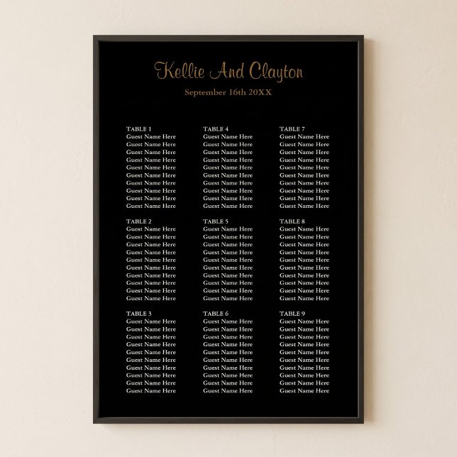 Affiche Plan de table de mariage noir simple 90 (Créateur téléchargé)