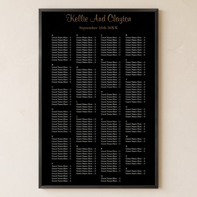 Affiche Plan de table de mariage noir simple pour 200 pers (Créateur téléchargé)