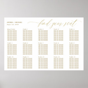 Affiche Plan de table de mariage or Calligraphie élégante