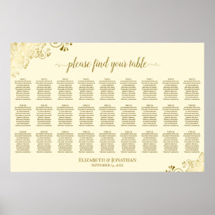 Affiche Plan de table de mariage Orné Or & Crème 27