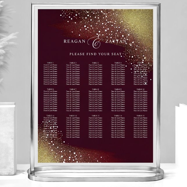 Affiche Plan de table de mariage pailleté bordeaux et or (Créateur téléchargé)