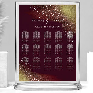 Affiche Plan de table de mariage paillettes bordeaux et or