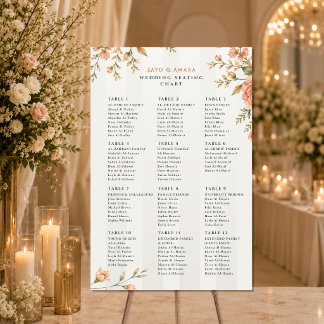 Affiche Plan de table de mariage | Panneau de réception fl