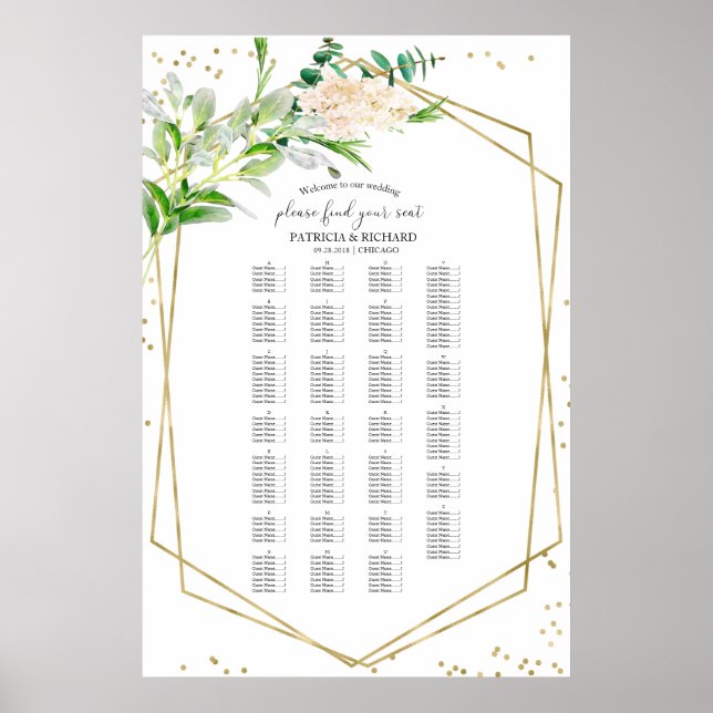 Affiche Plan de table de mariage par ordre alphabétique av (Devant)