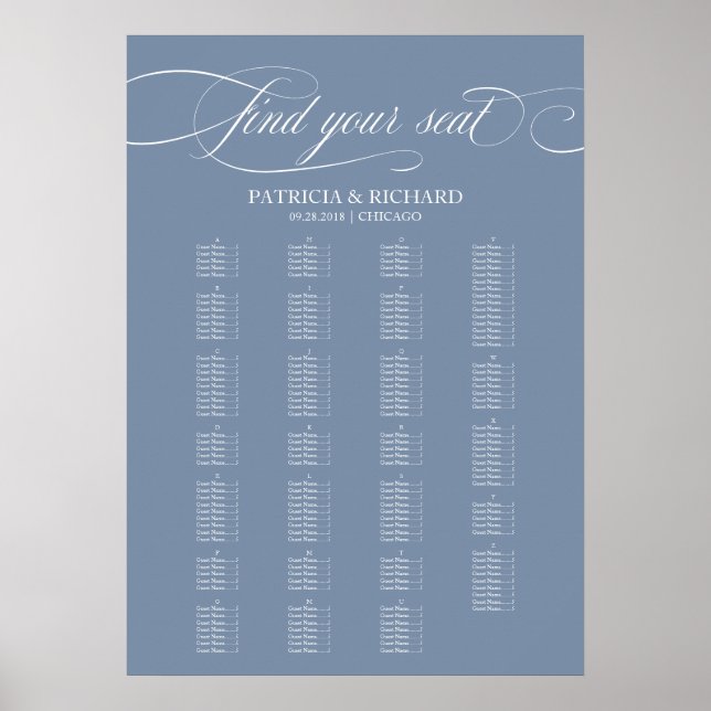 Affiche Plan de table de mariage par ordre alphabétique Bl (Devant)