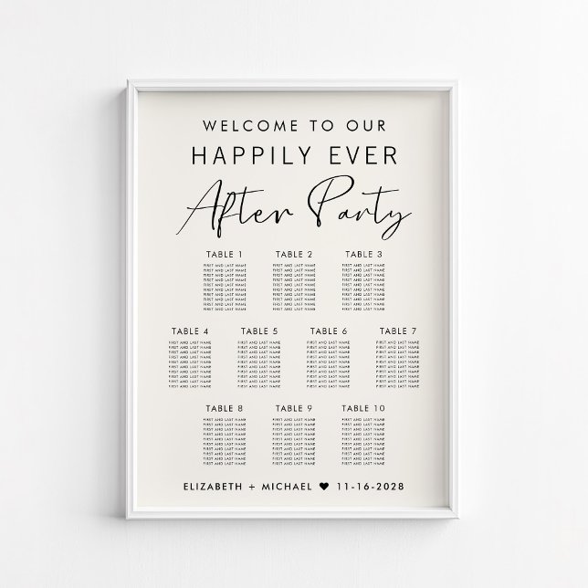 Affiche Plan de table de mariage pour 10 tables Après un b (Créateur téléchargé)