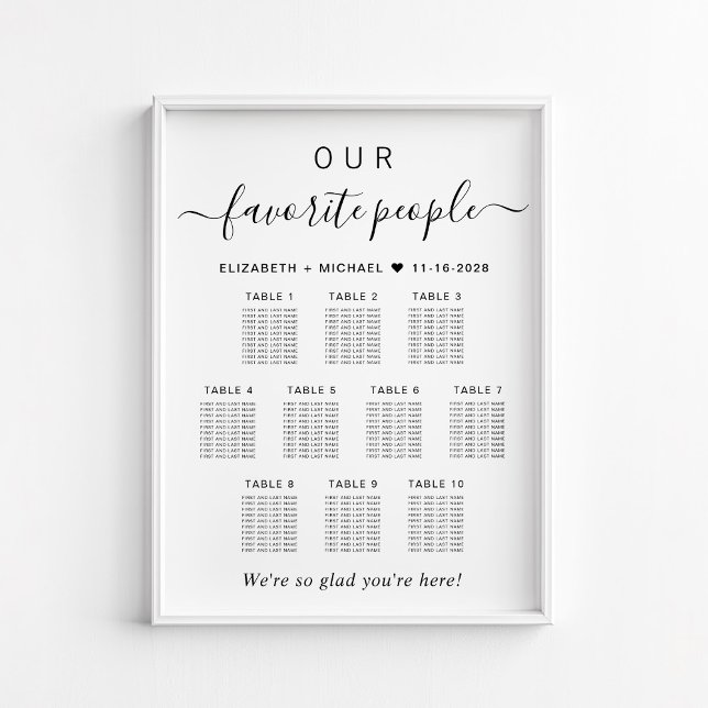 Affiche Plan de table de mariage pour 10 tables avec les p (Créateur téléchargé)