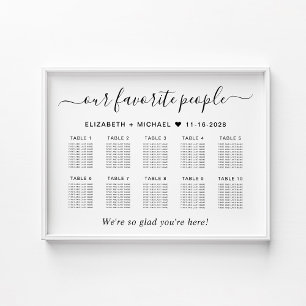 Affiche Plan de table de mariage pour 10 tables avec les p