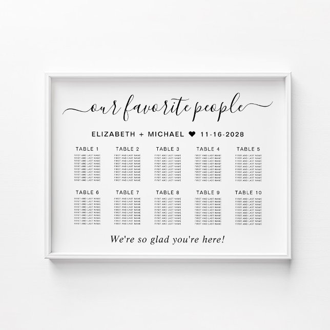 Affiche Plan de table de mariage pour 10 tables avec les p (Créateur téléchargé)