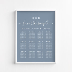 Affiche Plan de table de mariage pour 12 tables avec les p