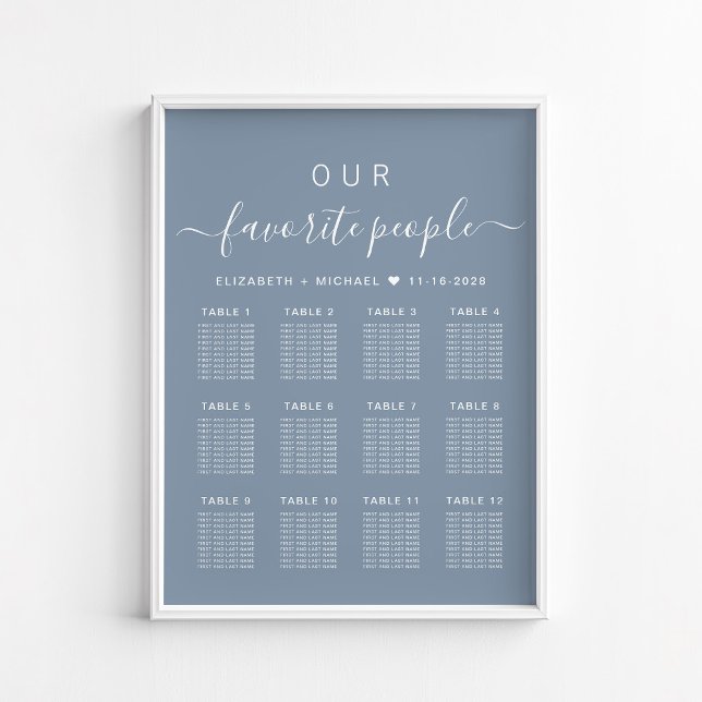 Affiche Plan de table de mariage pour 12 tables avec les p (Créateur téléchargé)