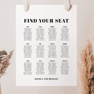 Affiche Plan de table de mariage pour 12 tables et 120 inv