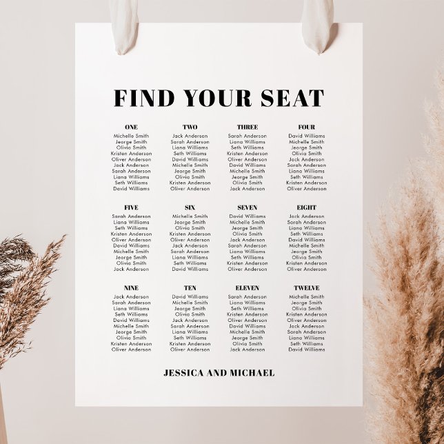Affiche Plan de table de mariage pour 12 tables et 120 inv (Créateur téléchargé)