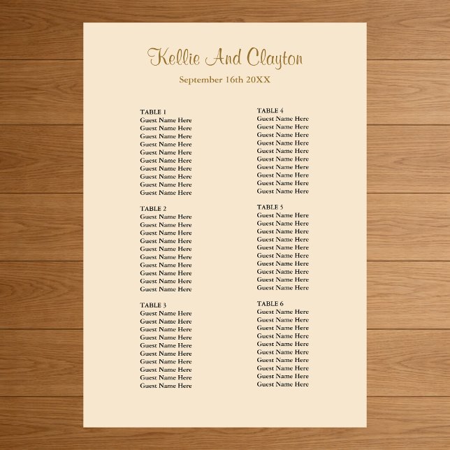Affiche Plan de table de mariage pour 60 personnes Champag (Créateur téléchargé)