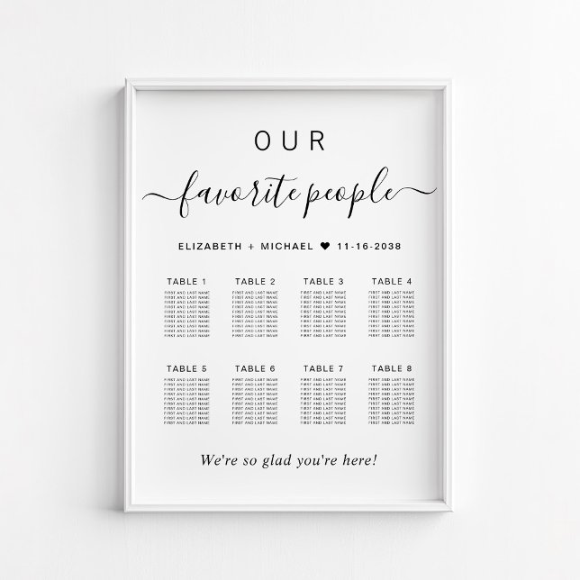Affiche Plan de table de mariage pour 8 tables avec les pe (Créateur téléchargé)