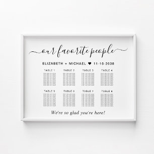 Affiche Plan de table de mariage pour 8 tables pour les pe