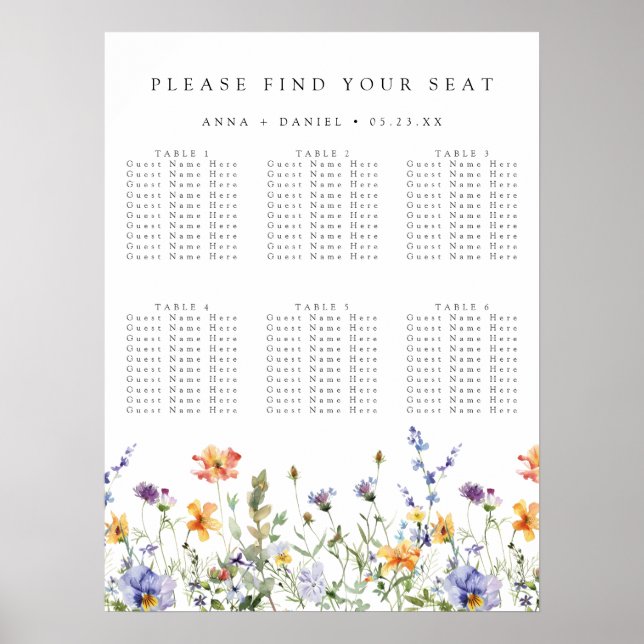 Affiche Plan de table de mariage pour jardin de fleurs sau (Devant)