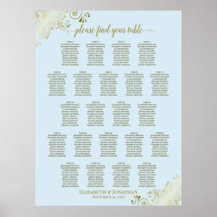 Affiche Plan de table de mariage Powder Blue & Gold 22