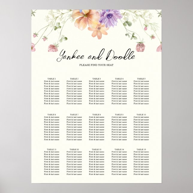 Affiche Plan de table de mariage printanier aux fleurs sau (Devant)