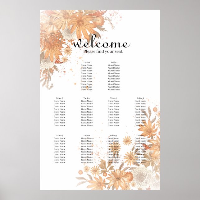 Affiche Plan de table de mariage printemps été Fleur Brill (Devant)