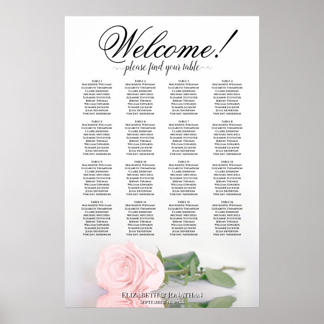 Affiche Plan de table de mariage romantique à 16 tables av (Devant)
