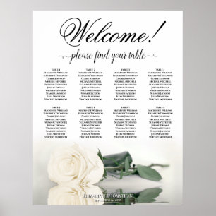 Affiche Plan de table de mariage Rose blanche de la table 