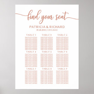 Affiche Plan de table de mariage Rose Gold Chic Calligraph