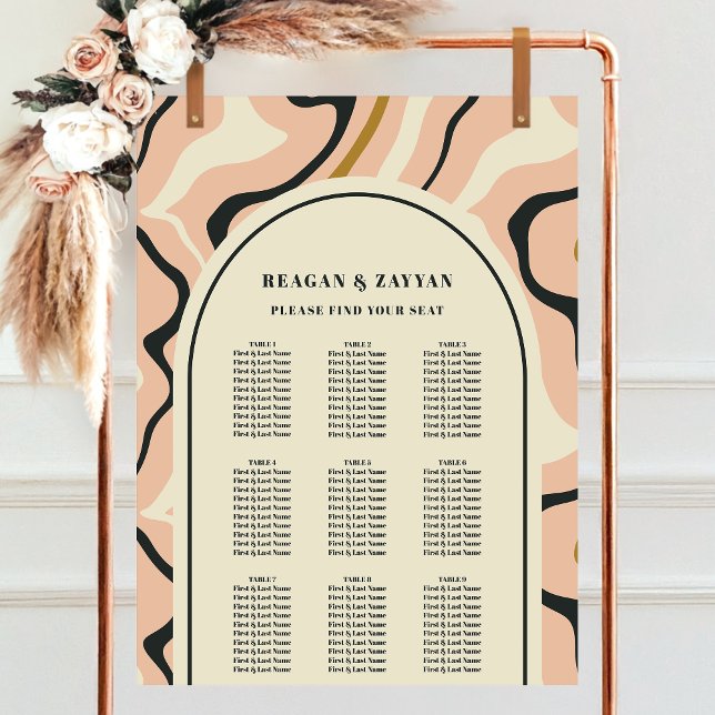 Affiche Plan de table de mariage Rose Noir Arche Tourbillo (Créateur téléchargé)