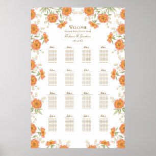 Affiche Plan de table de mariage Rose Orange