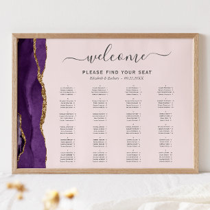 Affiche Plan de table de mariage Rose Pâle Agate Or Violet
