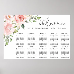 Affiche Plan de table de mariage rose poudré floral