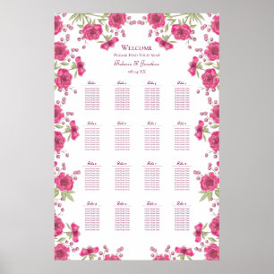 Affiche Plan de table de mariage rose rose vif