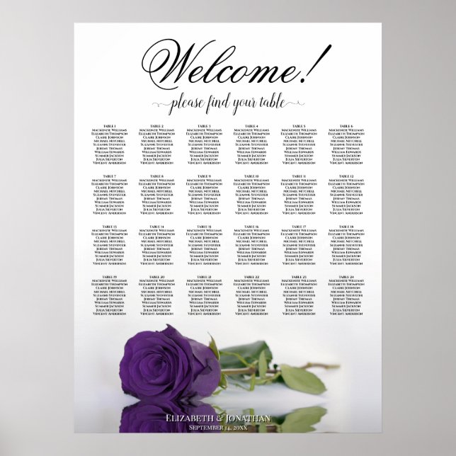 Affiche Plan de table de mariage Rose Royale Violette 24 t (Devant)