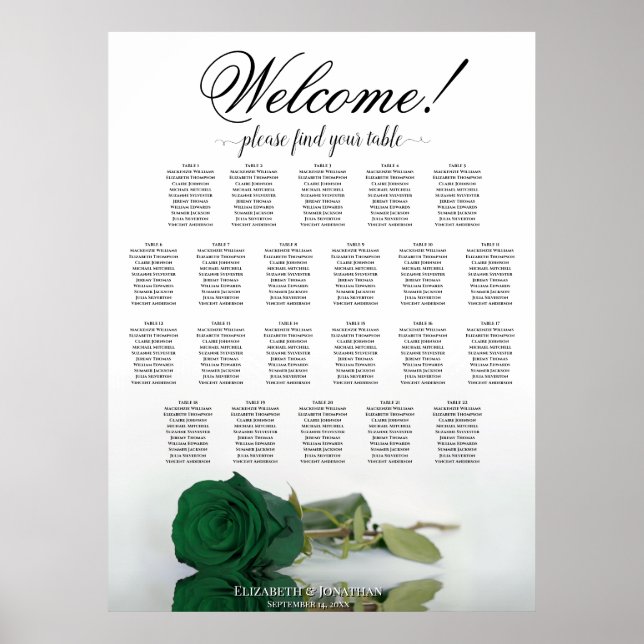 Affiche Plan de table de mariage Rose Vert Émeraude 22 (Devant)