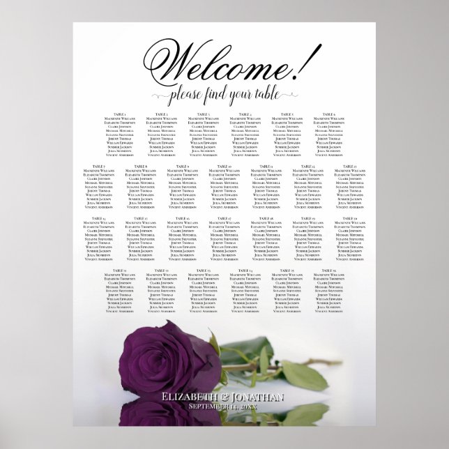 Affiche Plan de table de mariage Rose Violet Foncé 26 (Devant)