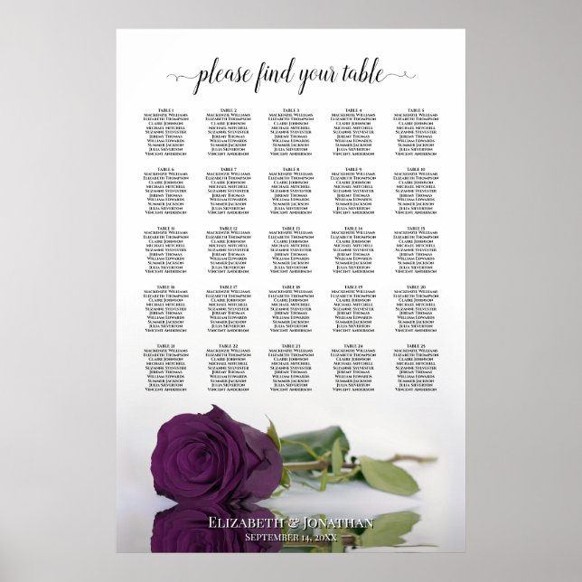 Affiche Plan de table de mariage Rose Violet Prune 25 (Devant)