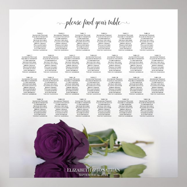 Affiche Plan de table de mariage Rose Violet Prune 26 (Devant)